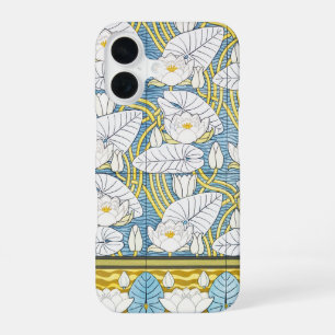 Salbeigrünes Art Nouveau Seerosenmuster iPhone 16 Hülle