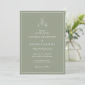 Salbeigrünes Blatt-Monogramm QR-Code Hochzeit Einladung (Stehend Vorderseite)