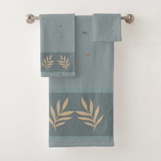 Salbeigrünes Blatt-Rand-Badehandtuch-Set Badhandtuch Set (Insitu)