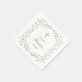 Salbeigrünes Blattwerk Rahmen Taufe Serviette (Ecke)