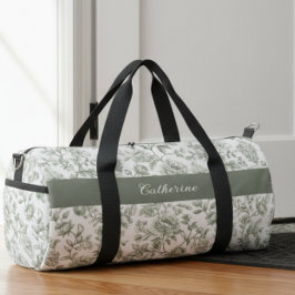 Salbeigrünes Blumen-Vintage-Toile-Monogramm-Name Duffle Bag