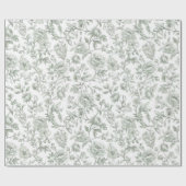 Salbeigrünes Blumen-Vintage-Toile-Muster Geschenkpapier (Flach)
