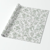 Salbeigrünes Blumen-Vintage-Toile-Muster Geschenkpapier (Ungerollt)