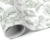 Salbeigrünes Blumen-Vintage-Toile-Muster Geschenkpapier (Rolleneckpunkt)
