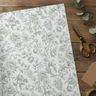 Salbeigrünes Blumen-Vintage-Toile-Muster Geschenkpapier