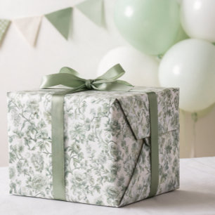 Salbeigrünes Blumen-Vintage-Toile-Muster Geschenkpapier
