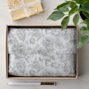 Salbeigrünes Blumen-Vintage-Toile-Muster Seidenpapier