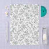 Salbeigrünes Blumen-Vintage-Toile-Muster Seidenpapier (Handwerk)