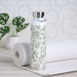 Salbeigrünes Blumen-Vintage-Toile-Muster  Trinkflasche