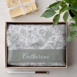 Salbeigrünes Blumen-Vintage-Toile-Name Seidenpapier