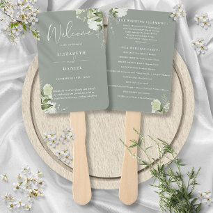 Salbeigrünes Blumenhochzeitsprogramm Fächer