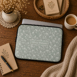 Salbeigrünes Blumenmuster, Farmhaus, Cottage-Core- Laptopschutzhülle