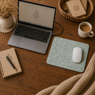 Salbeigrünes Blumenmuster, Farmhaus, Cottage-Core- Mousepad