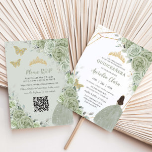Salbeigrünes Blumenprinzessinnenkleid Quinceañera  Einladung