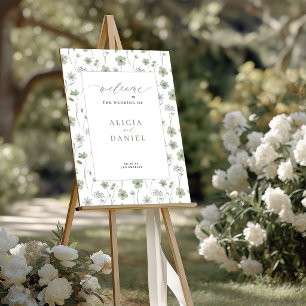 Salbeigrünes Boho-Wildblumen-Hochzeits-Willkommens Poster