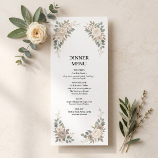 Salbeigrünes Botanisches Hochzeits-Dinner-Menü Menükarte