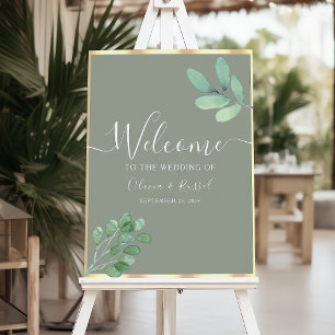 Salbeigrünes Botanisches Hochzeits-Willkommensschi Poster