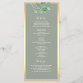 Salbeigrünes Botanisches Hochzeitsprogramm Programm (Rückseite)
