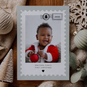 Salbeigrünes Briefmarken-Babys erstes Weihnachten