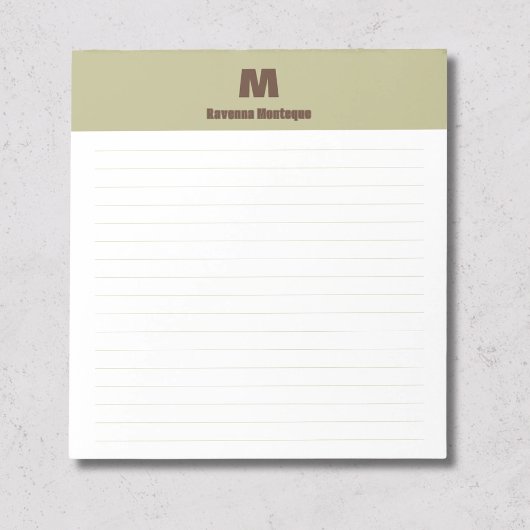 Salbeigrünes Chic personalisiertes Monogramm Name Notizblock