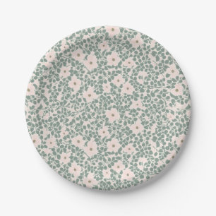 Salbeigrünes Ditsy-Blumenmuster Pappteller