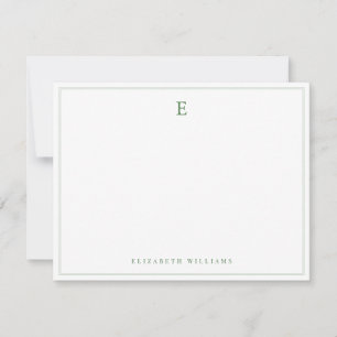 Salbeigrünes Doppelrand-Einfach-elegantes Monogram Mitteilungskarte