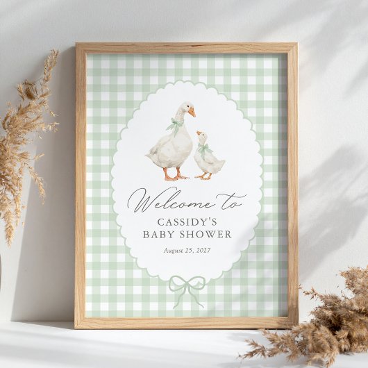 Salbeigrünes Dummer-Gans-Baby-Shower-Willkommenssc Poster