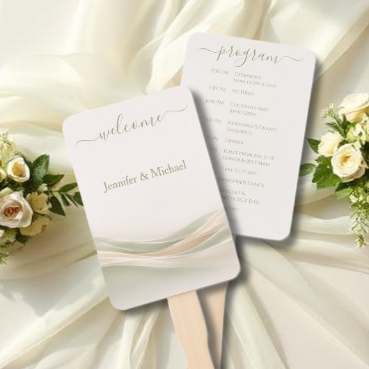 Salbeigrünes Elfenbein-Hochzeitsfächer-Programm Fächer