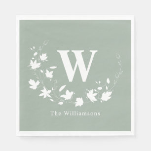 Salbeigrünes florales Monogramm benutzerdefinierte Serviette