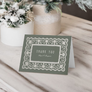 Salbeigrünes florales vintage-Spitzen-Klassiker Dankeskarte