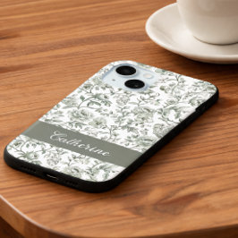 Salbeigrünes florales vintage Toile Monogramm  Case-Mate iPhone Hülle