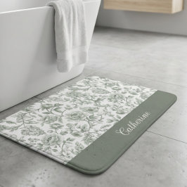Salbeigrünes florales vintage Toile-Monogramm Name Badematte