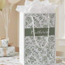 Salbeigrünes florales vintage Toile Monogramm Name