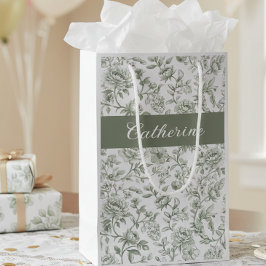 Salbeigrünes florales vintage Toile Monogramm Name Kleine Geschenktüte