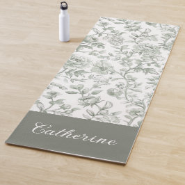 Salbeigrünes florales vintage Toile-Monogramm Name Yogamatte