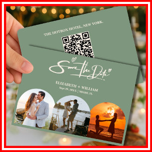 Salbeigrünes Foto QR-Code Save-the-Date-Karte Save The Date
