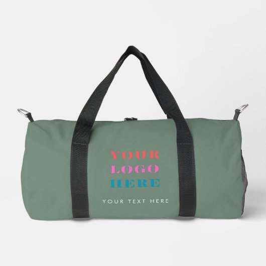 Salbeigrünes Geschäftslogo & Text Fitness Duffle Bag (Vorderseite)