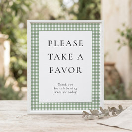 Salbeigrünes Gingham-Andenken-Baby-Shower-Schild Poster