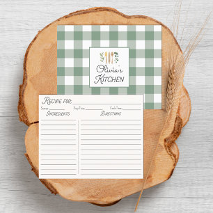 Salbeigrünes Gingham-Muster Farmhouse-Rezeptkarte