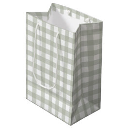 Salbeigrünes Gingham-Muster Mittlere Geschenktüte