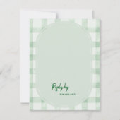 Salbeigrünes Gingham-QR-Code-Hochzeit RSVP Karte (Vorderseite)