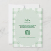 Salbeigrünes Gingham-QR-Code-Hochzeit RSVP Karte (Rückseite)