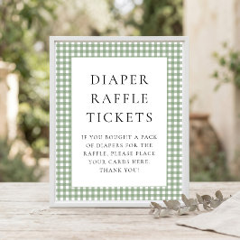 Salbeigrünes Gingham-Windel-Raffle-Baby-Shower-Sch Poster