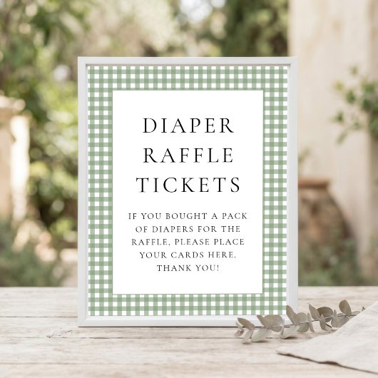 Salbeigrünes Gingham-Windel-Raffle-Baby-Shower-Sch Poster
