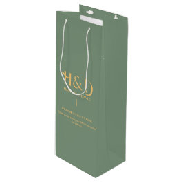 Salbeigrünes & Gold Monogramm Hochzeits-Willkommen Geschenktüte Für Weinflaschen