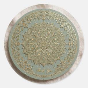 Salbeigrünes Gold Mughal Mandala Dankeschön Aufkle Runder Aufkleber