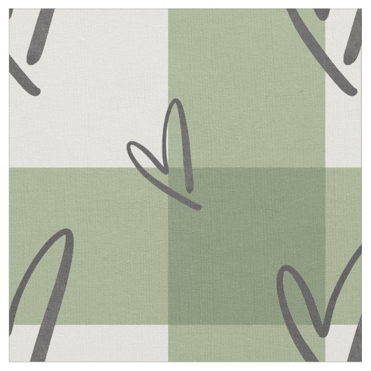 Salbeigrünes Herz Gingham gekämmte Baumwolle Stoff (Nahaufnahme)