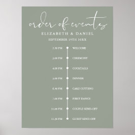 Salbeigrünes Hochzeitsablauf-Schild Poster