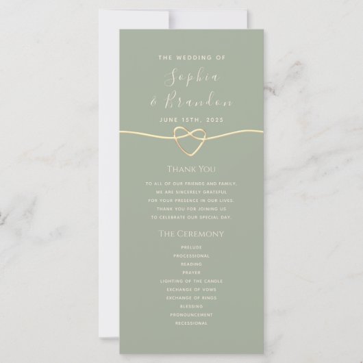 Salbeigrünes Hochzeitsprogramm (Vorderseite)