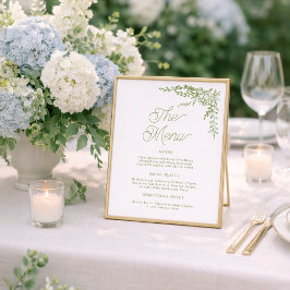 Salbeigrünes Hortensien-Hochzeitsmenü-Schild Poster